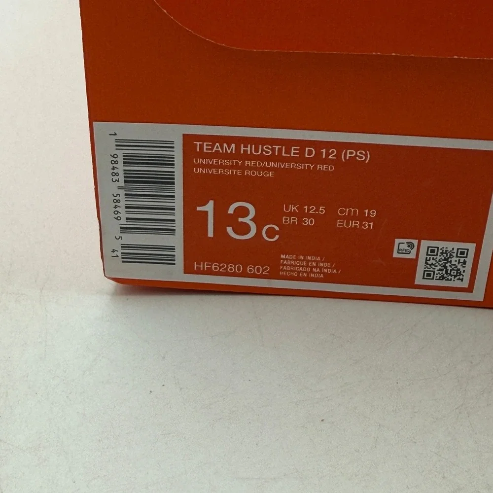 Nike Team Hustle D 12 Shoes Kids Size 13C Red Black Basketball HF6280 602